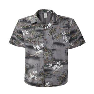 Palmwave Gray Hawaiian Palm Print Button Up Shirt Size S Beach Outdoors